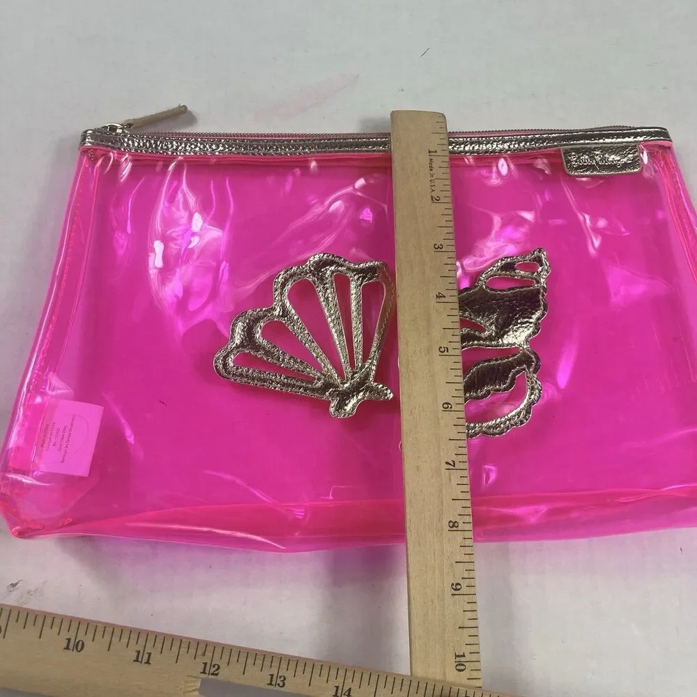 Lilly Pultizer Havana Pink Pouch Cosmetic Top Zip Travel Jelly Shell Clear Bag